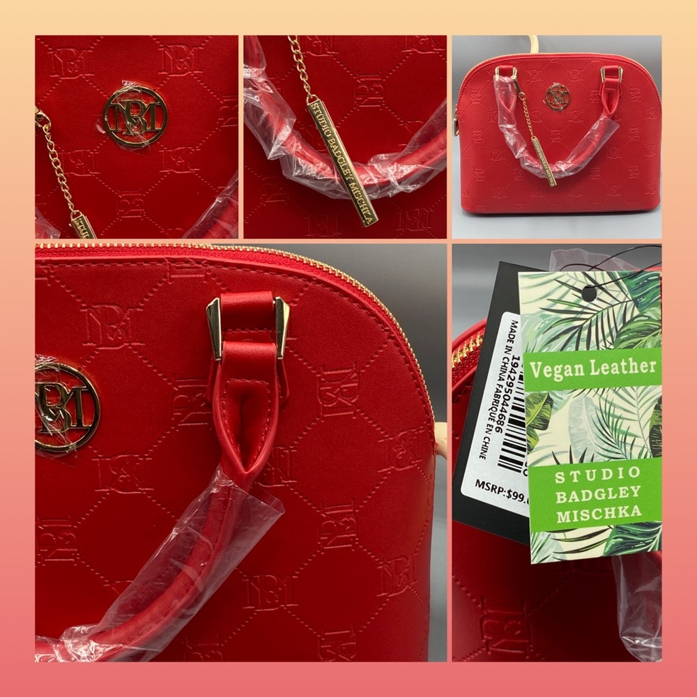 Badgley Mischka Red Logo Satchel Purse
